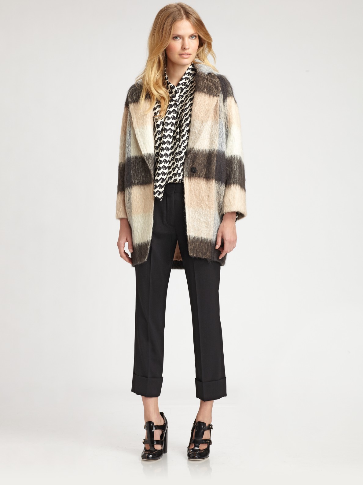 chloe check coat