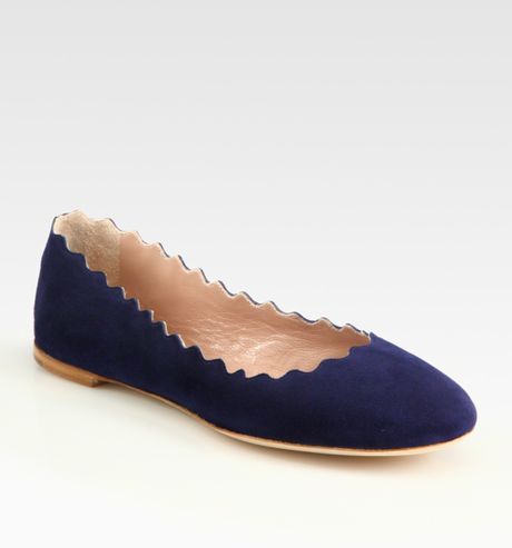 Chloé Scalloped Suede Ballet Flats in Blue (navy) | Lyst