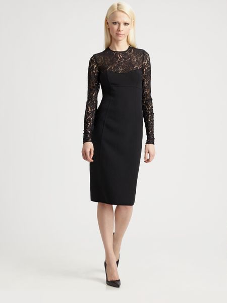 Michael Kors Lace Illusion Dress in Black | Lyst