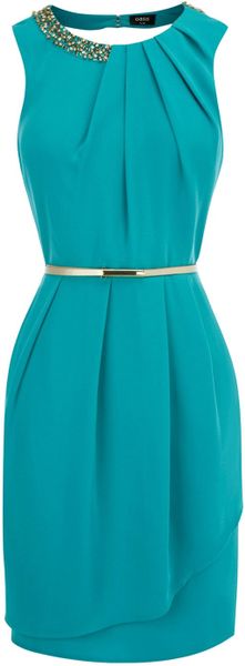 Oasis Paloma Embellished Dress in Blue (dark green) | Lyst