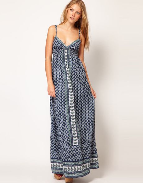 Mango Mango Maxi Dress with Contrast Panel in Multicolor (navy) | Lyst