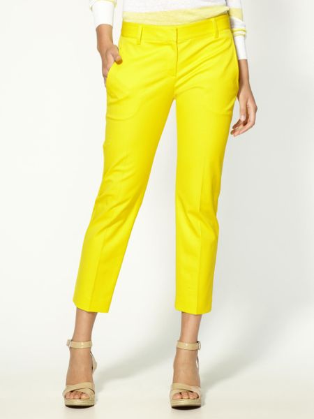 Theory Yanette Stretch Cotton Cropped Pant in Yellow (daisy yellow) | Lyst