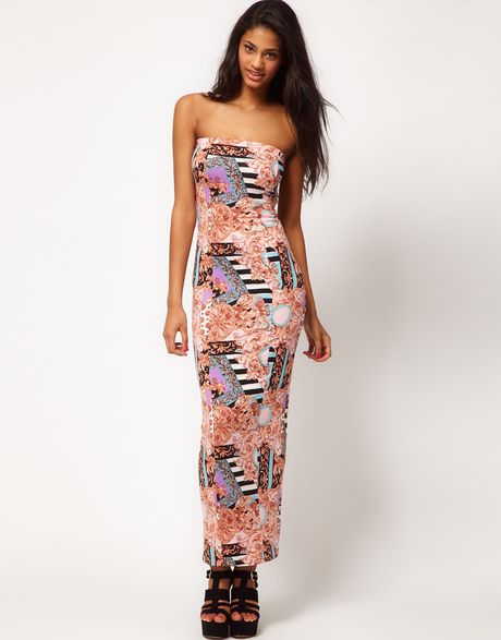 Asos Collection Asos Strapless Maxi Dress in Scarf Print in Multicolor ...