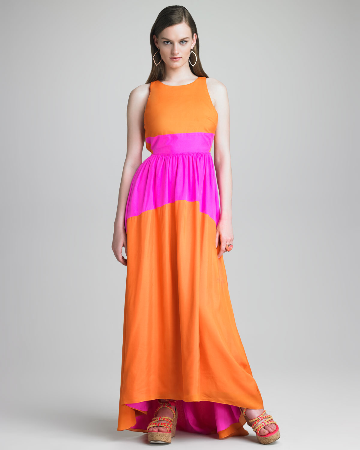pink and orange colorblock dress