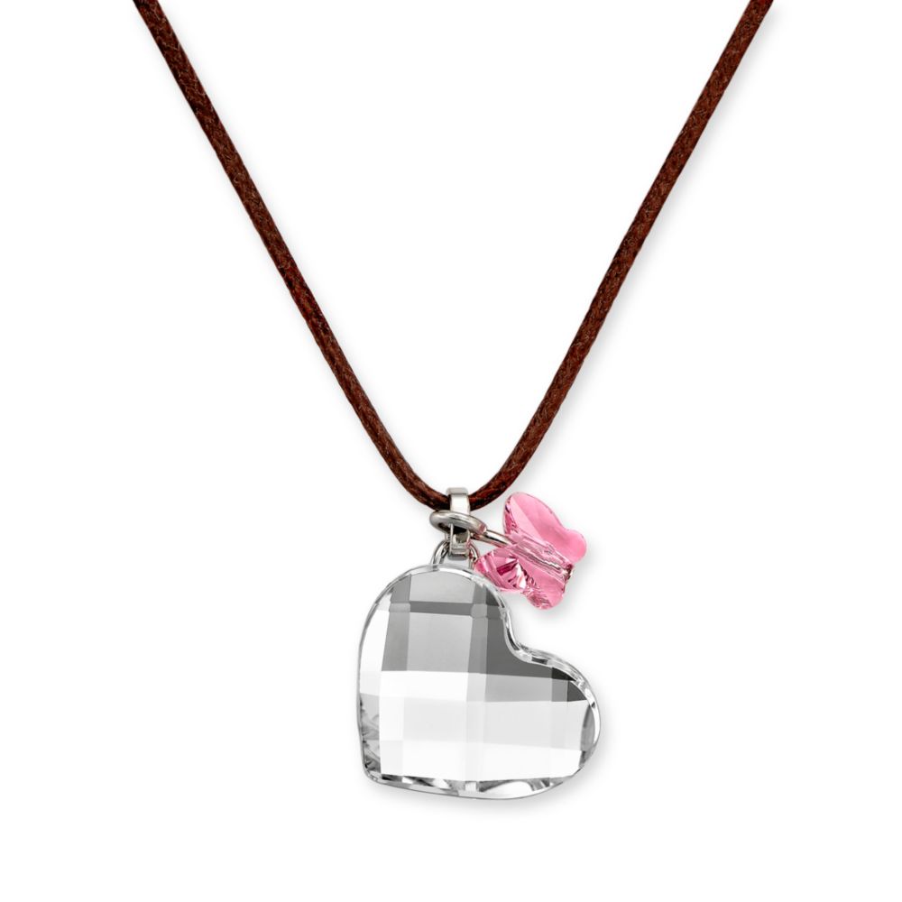 Pink & Clear Crystal Heart Necklace