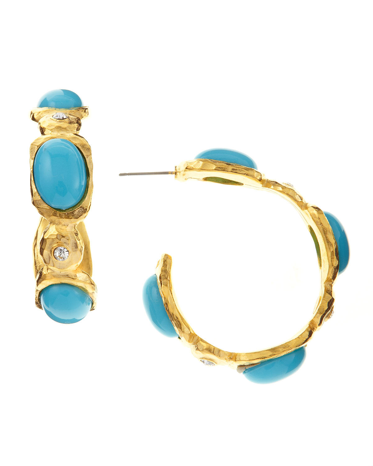Kenneth jay lane Turquoise Rhinestone Hoop Earrings in Blue (null) | Lyst