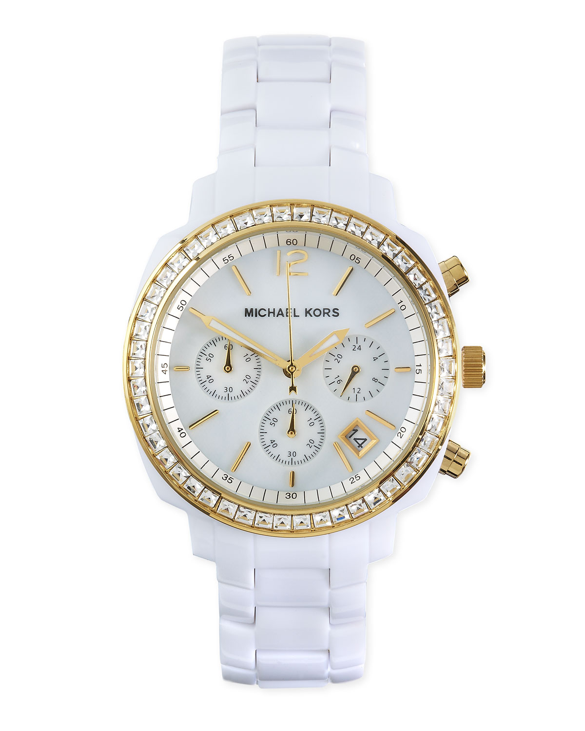 Michael Kors Square Crystal Bezel Watch in White - Lyst