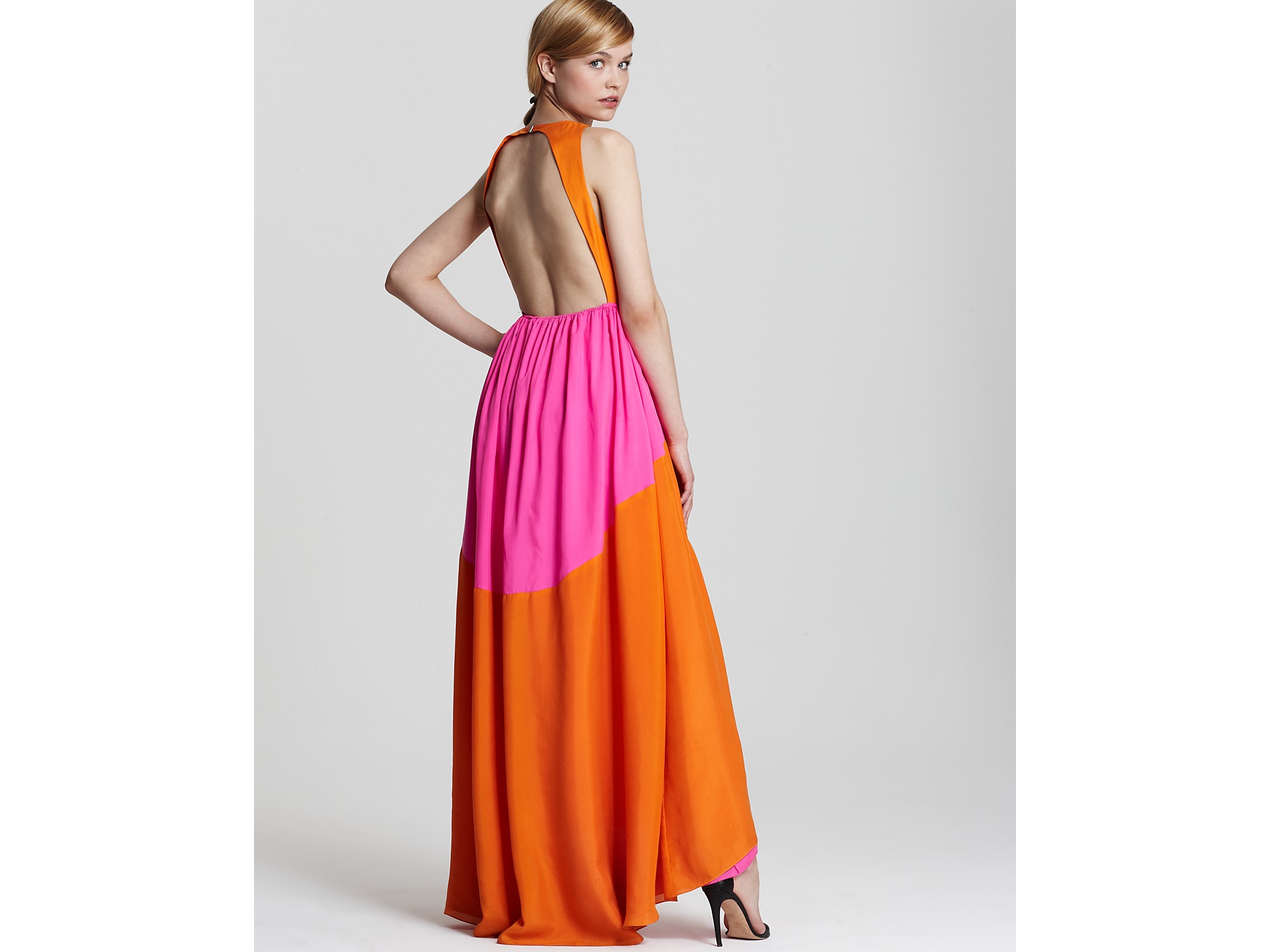 Tibi Silk Maxi Dress in Orange Lyst