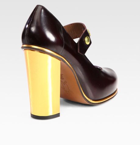 Marni Twotone Heel Leather Mary Jane Pumps in Black (burgundy) | Lyst