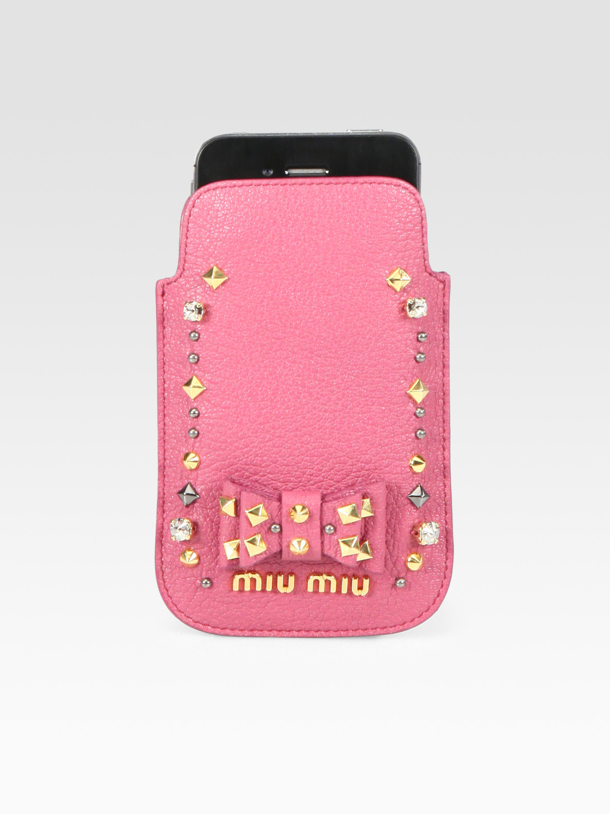 Lyst - Miu Miu Madras Embellished Leather Case For Iphone in Pink