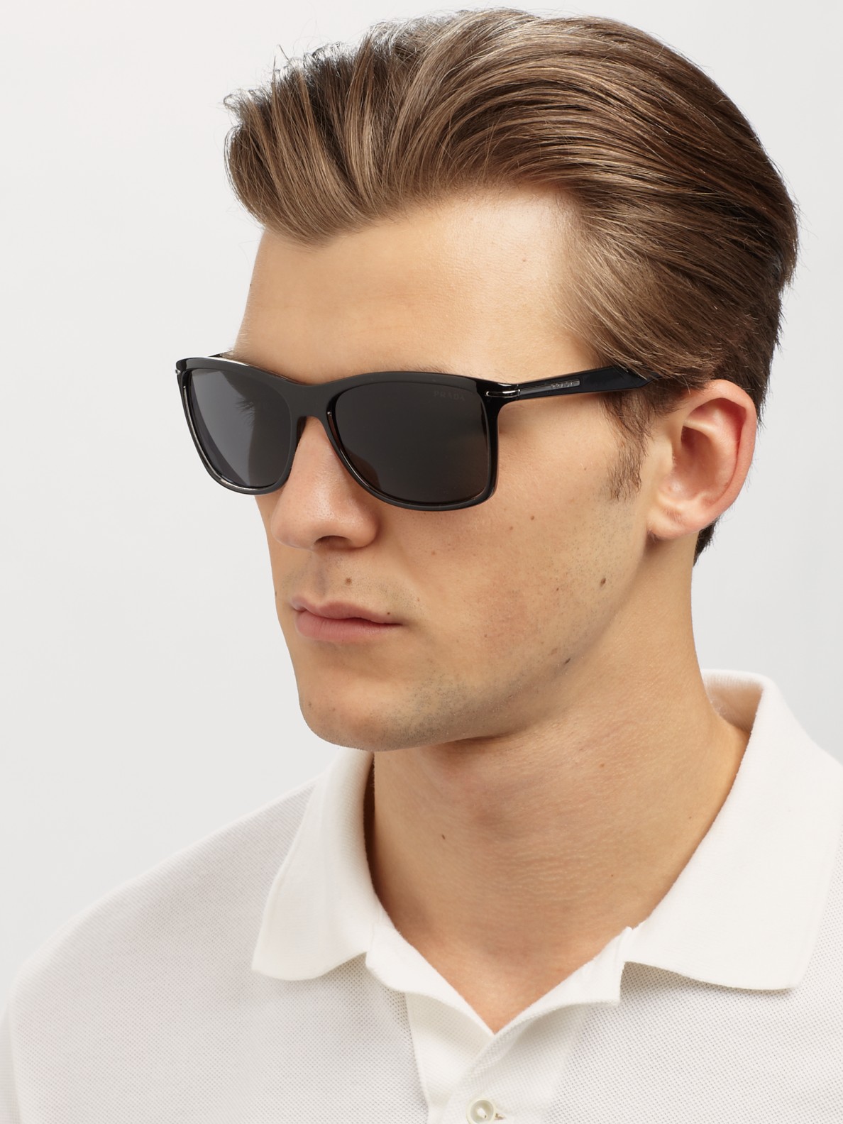 Prada Arrow Wayfarer Sunglasses in Black for Men - Lyst