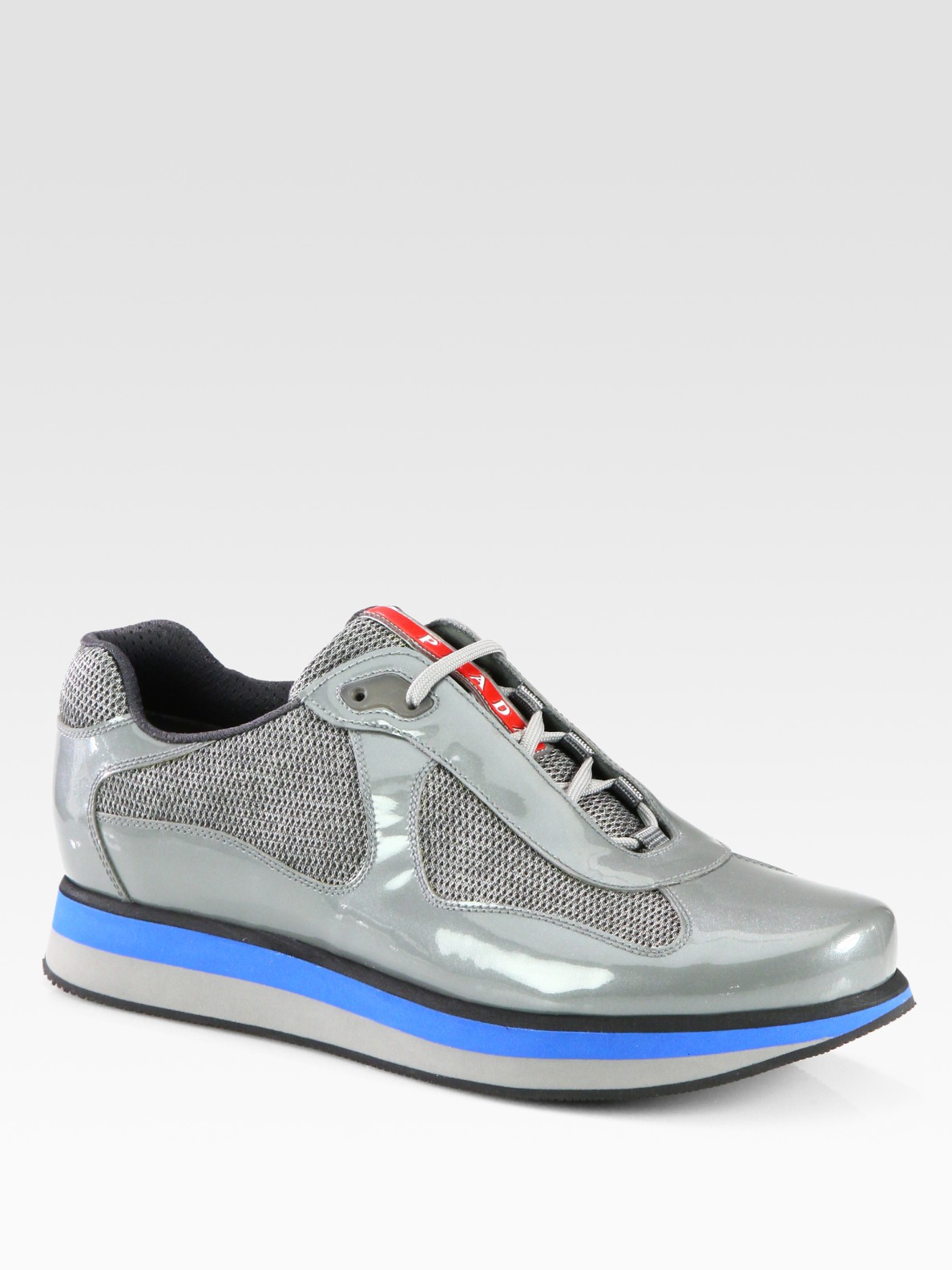 Prada Americas Cup Patent Leather Sneakers in Grey (Gray) for Men - Lyst