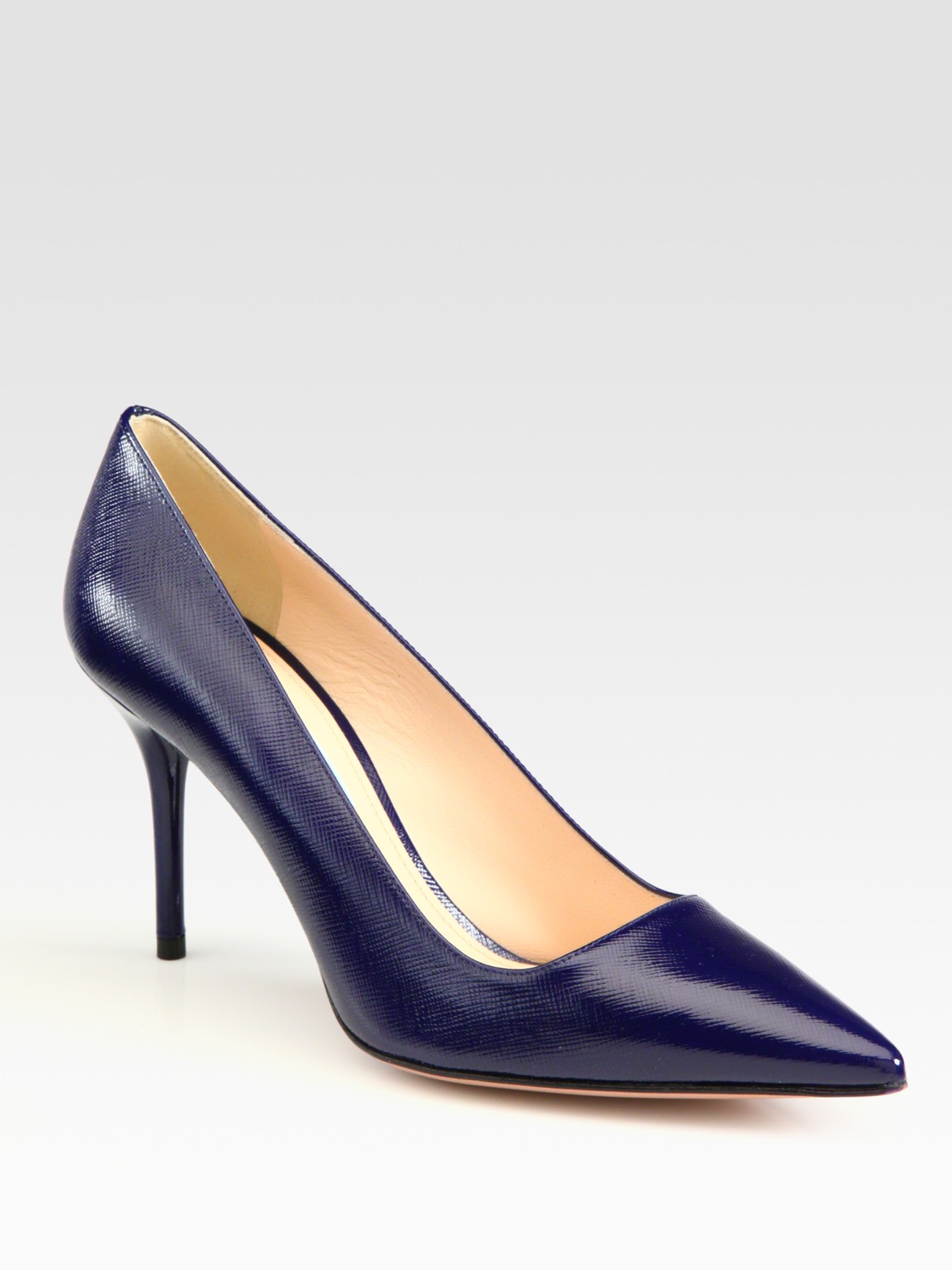 Prada Saffiano Leather Point Toe Pumps in Blue | Lyst
