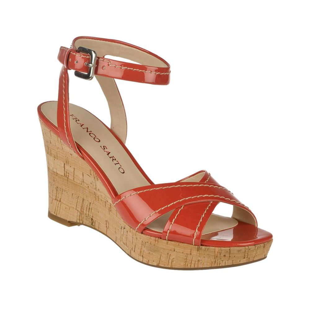 Franco Sarto Crave Platform Wedge Sandals in Red (bright coral patent ...