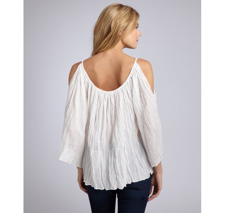 Lyst Love sam Ecru Cotton Gauze Cutout Shoulder Peasant Blouse in White