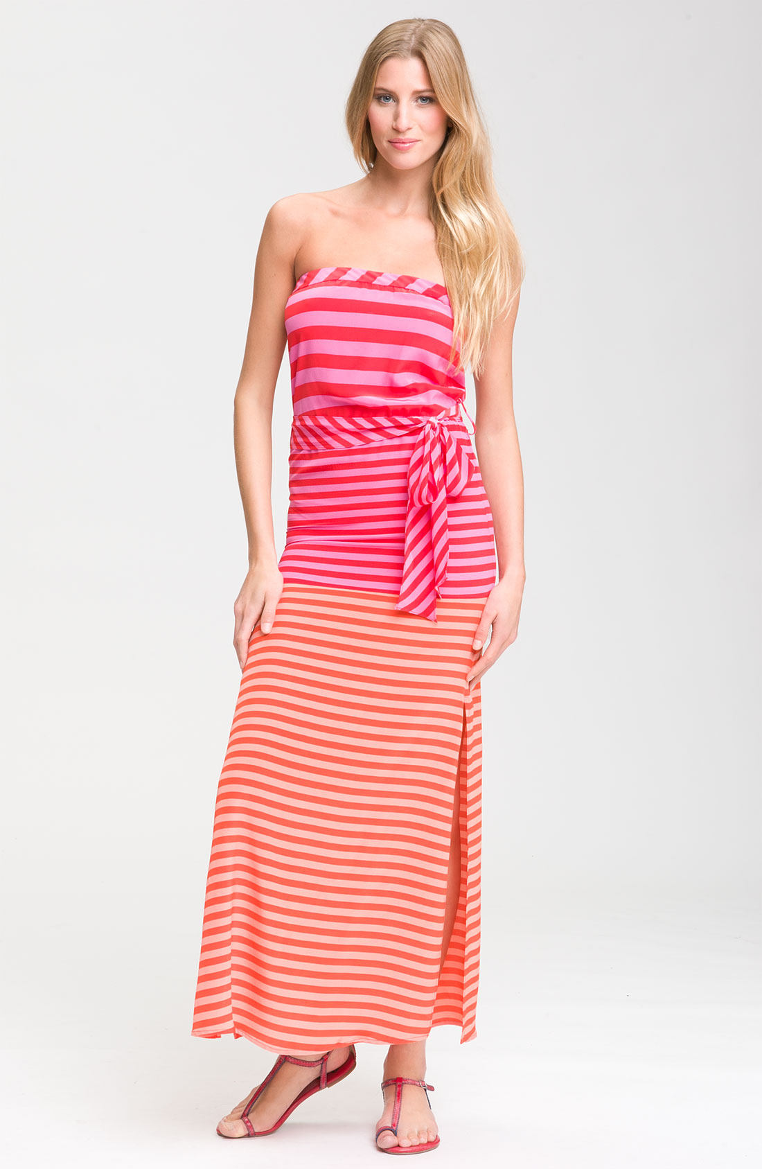 Bcbgmaxazria Stripe Strapless Maxi Dress in Pink (red berry/ cerise) | Lyst