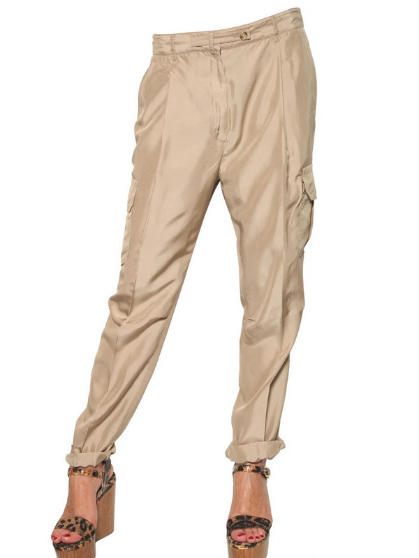 Dolce & Gabbana Washed Silk Cargo Trousers in Natural | Lyst