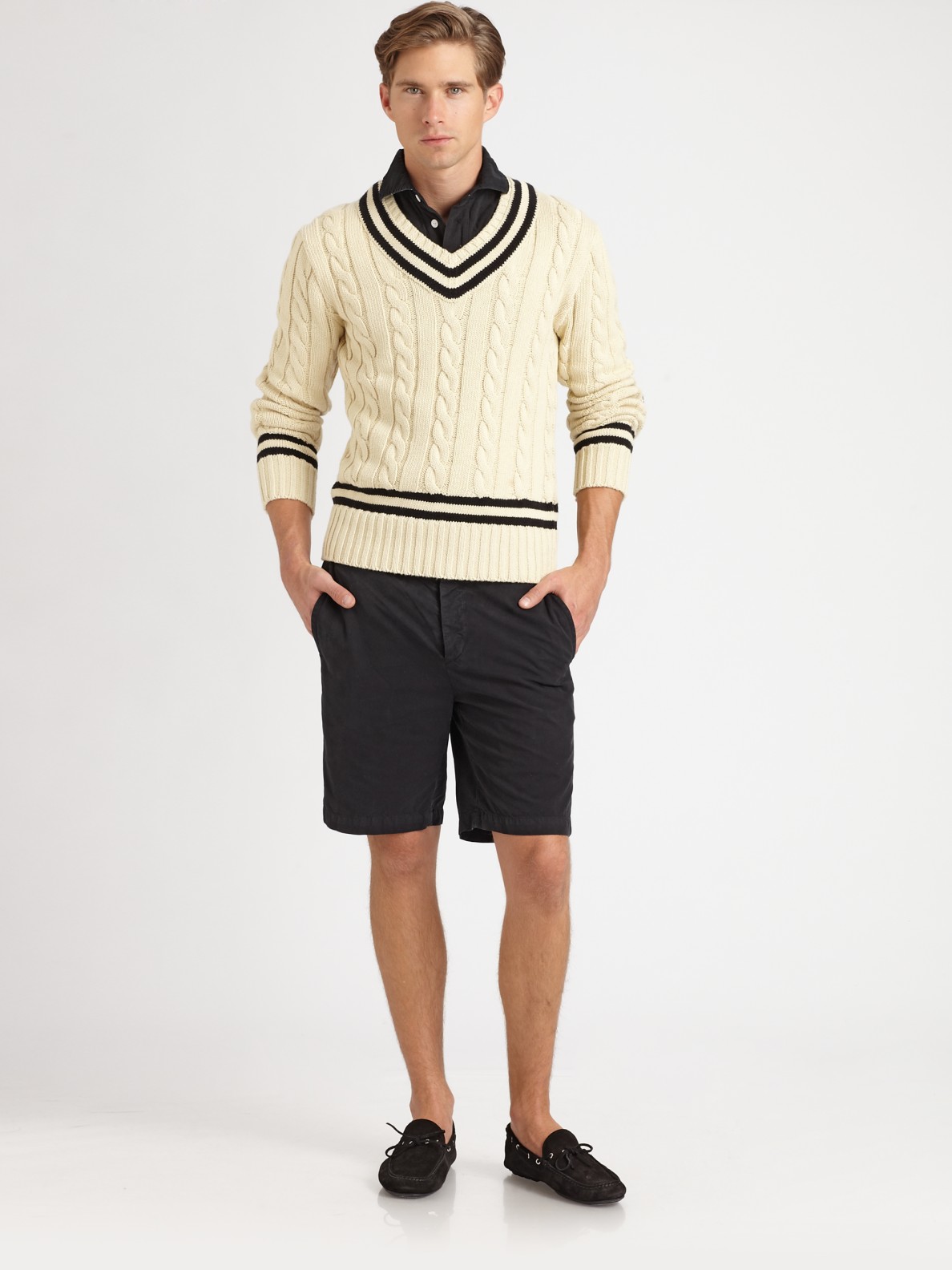 Polo Ralph Lauren Cabled V-neck Cricket Sweater in Cream (Natural) for Men  - Lyst