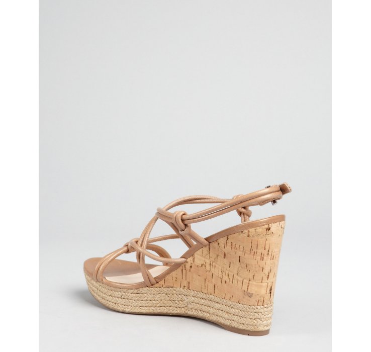 Prada Prada Sport Camel Leather Knotted Cork Wedge Espadrilles in ...  