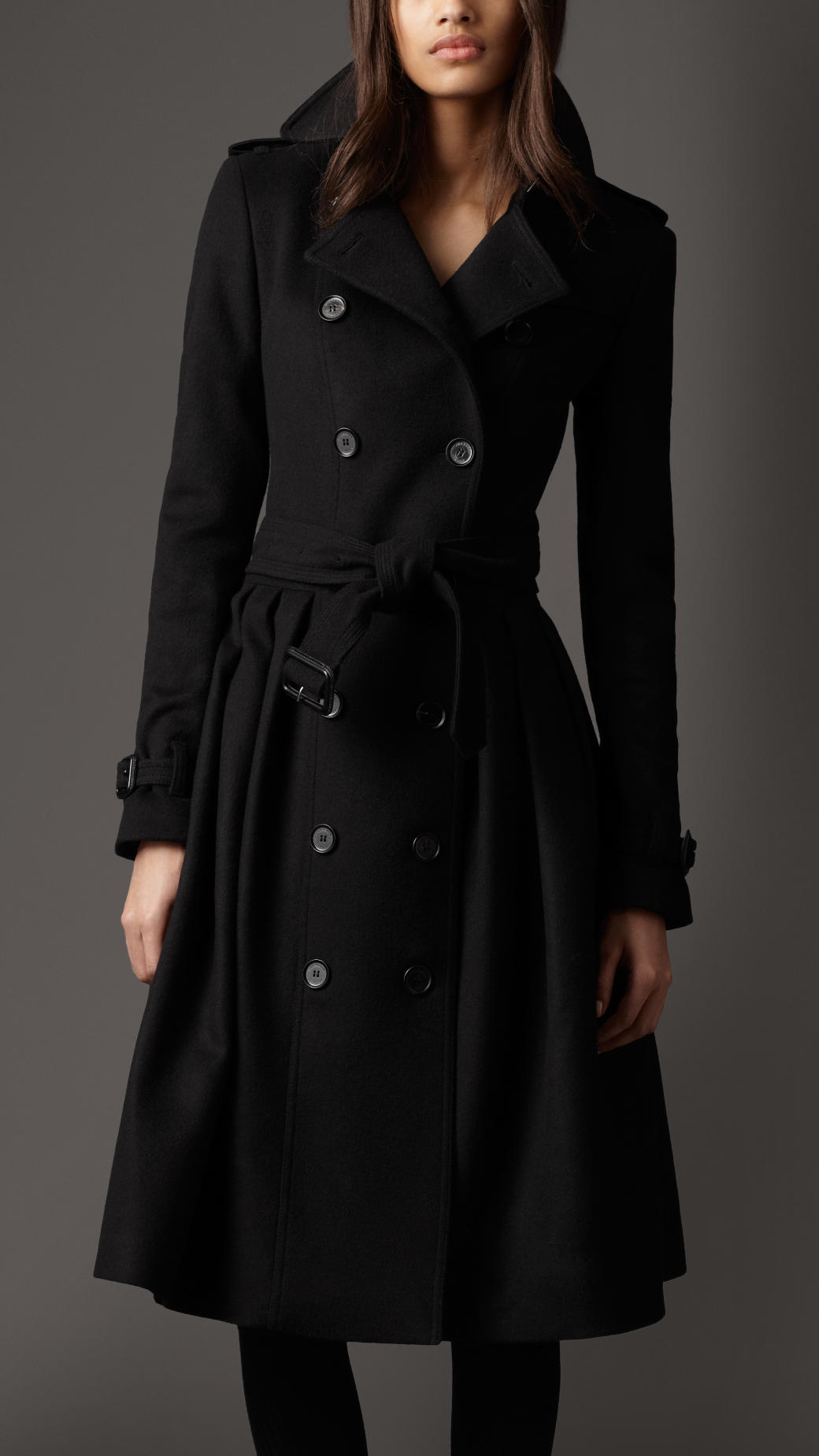 Burberry Full Skirt Virgin Wool and Cashmere Coat in Black | Lyst