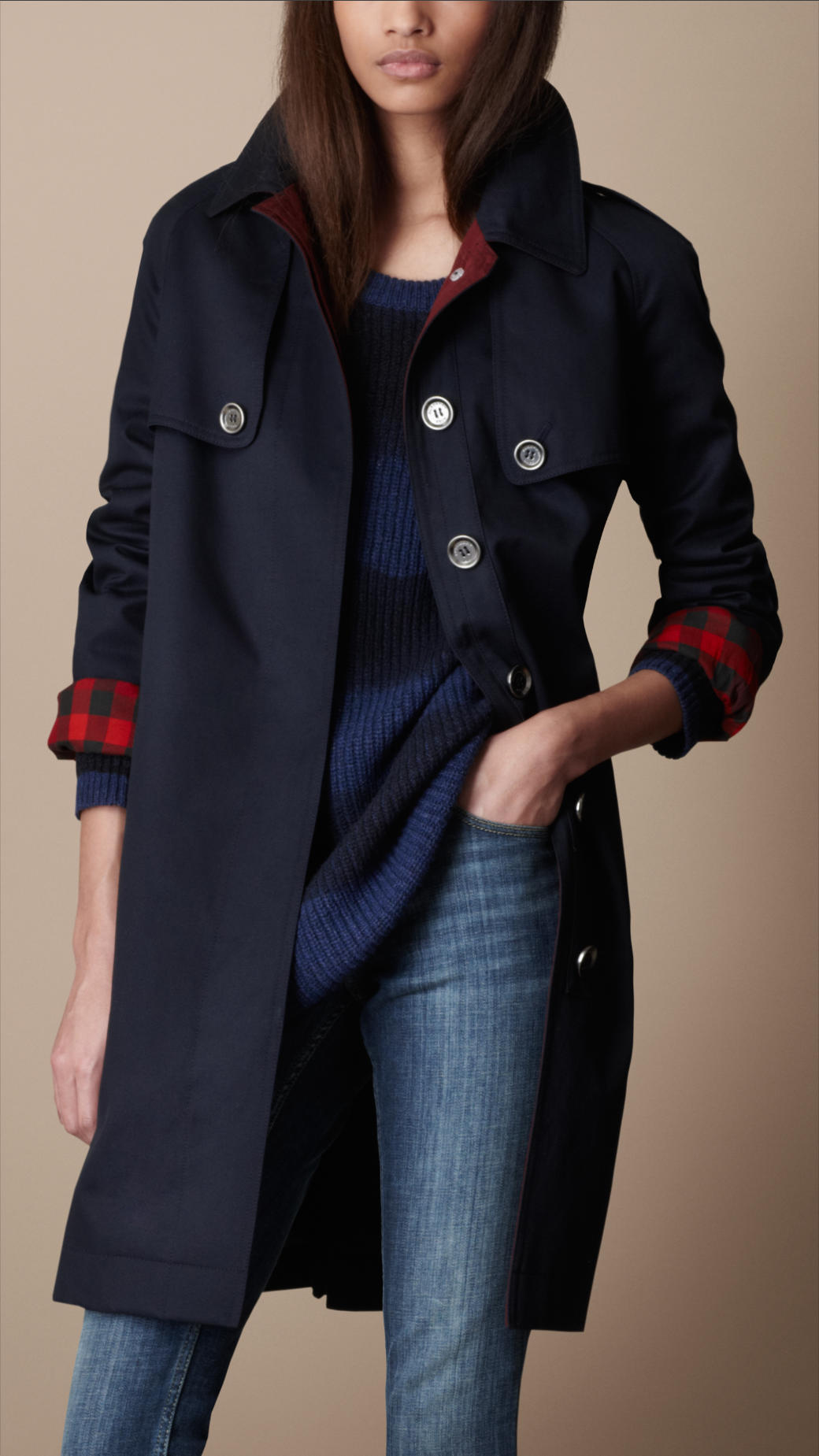 navy burberry coat