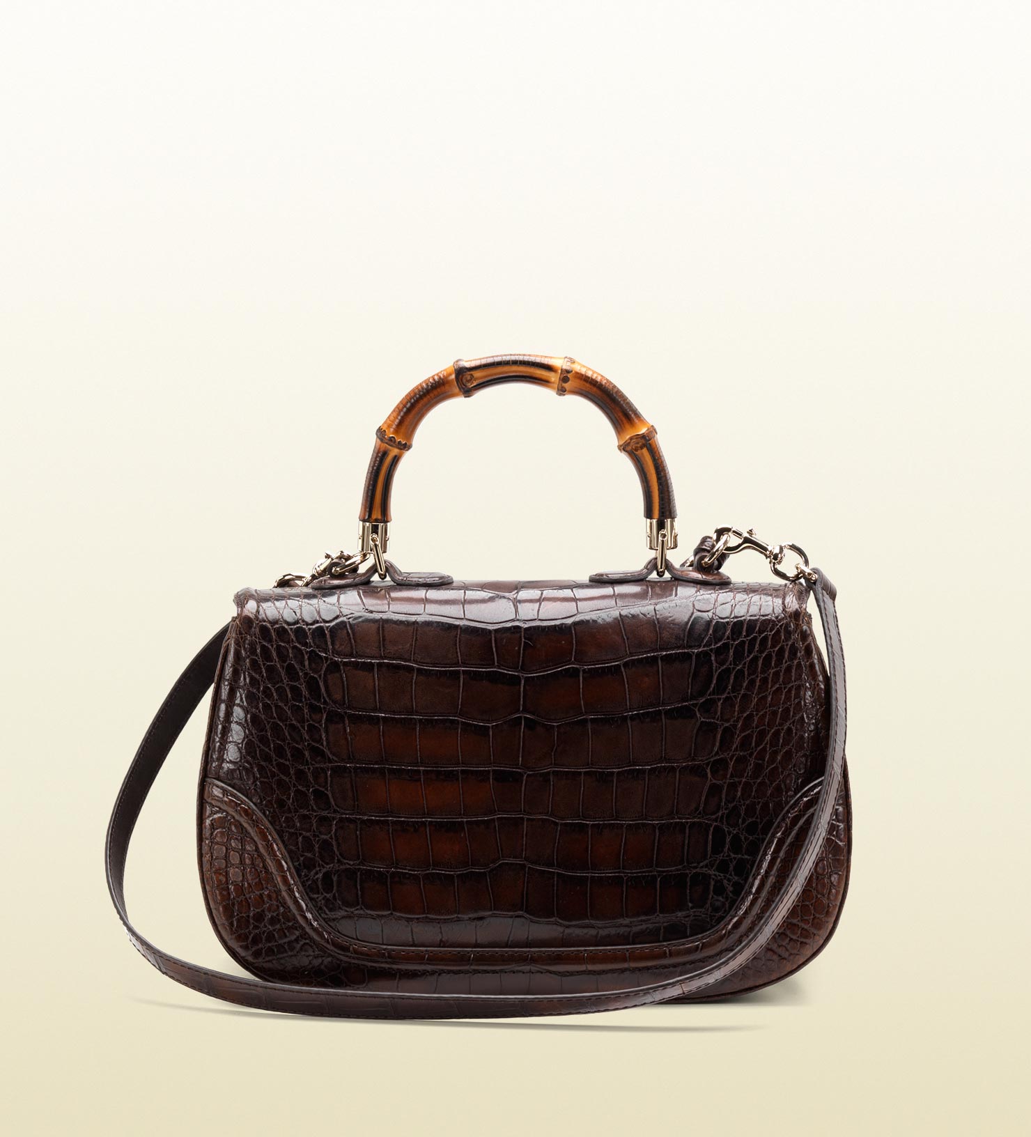Gucci New Bamboo Brown Crocodile Top Handle Bag in Black Lyst