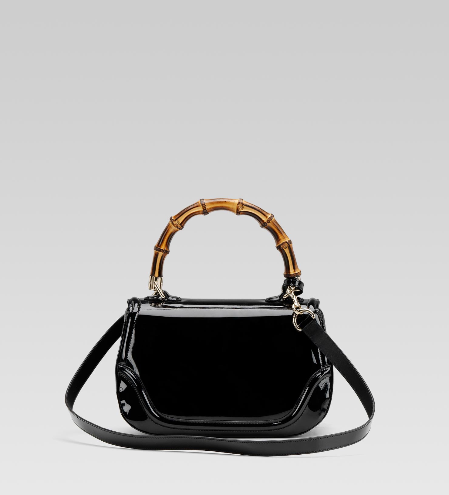 Gucci New Bamboo Patent Leather Top Handle Bag in Black - Lyst