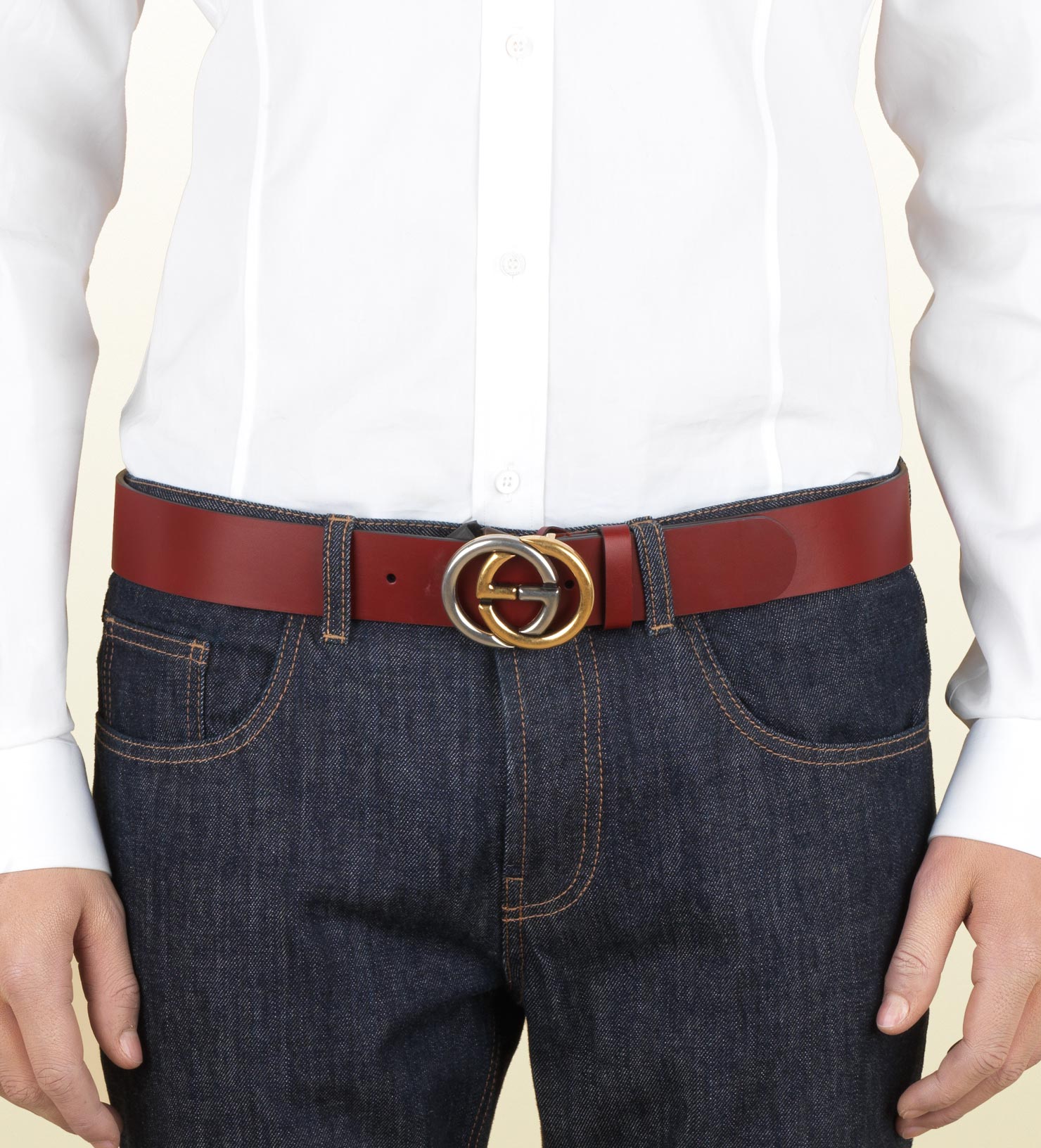 Lyst - Gucci Belt with Bicolor Interlocking G Buckle in Red for Men