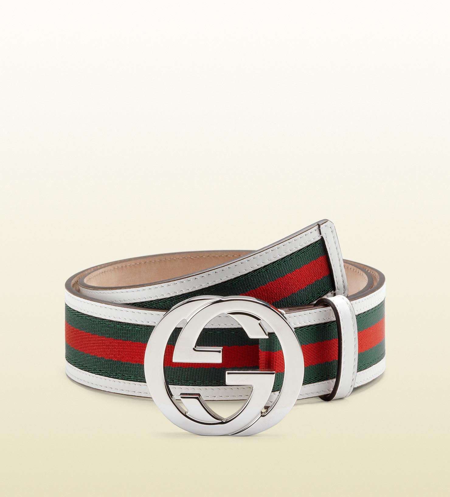Gucci Signature Web Belt With Interlocking G Buckle In Metallic For Men 