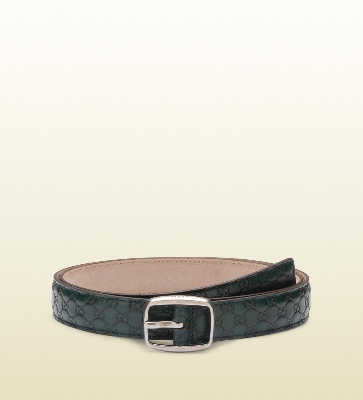 Gucci Thin Belt with Square Buckle in Green for Men | Lyst