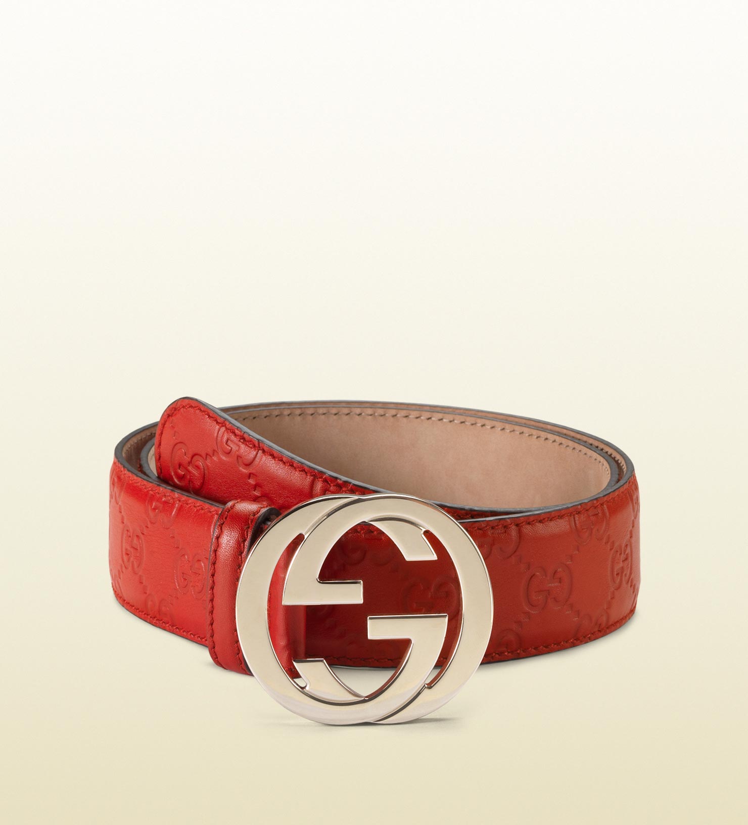 Gucci Ssima Leather Belt With Interlocking G Buckle in Red - Lyst