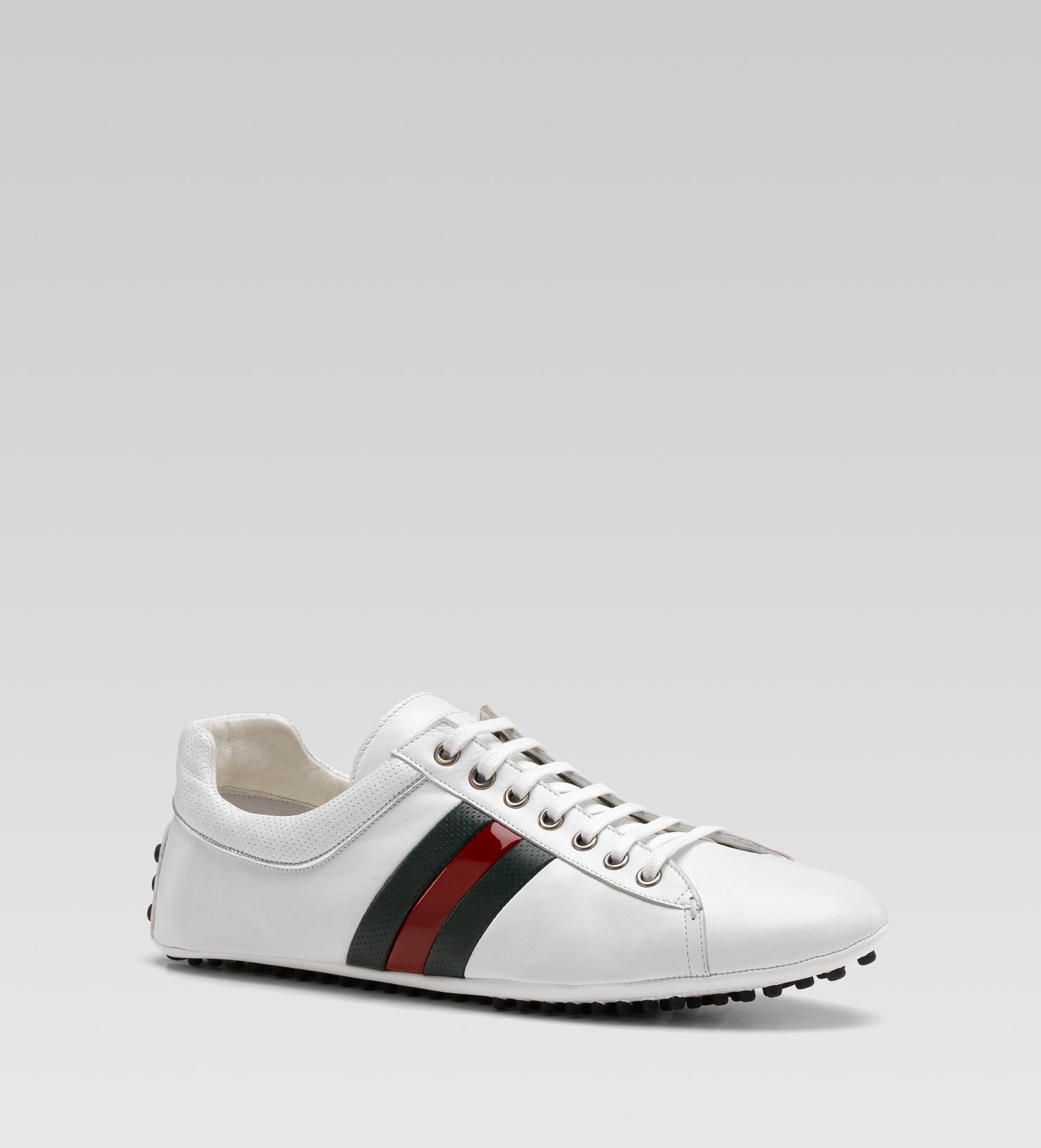 Gucci Lace-up Driver With Leather Web Detail in White for Men | Lyst