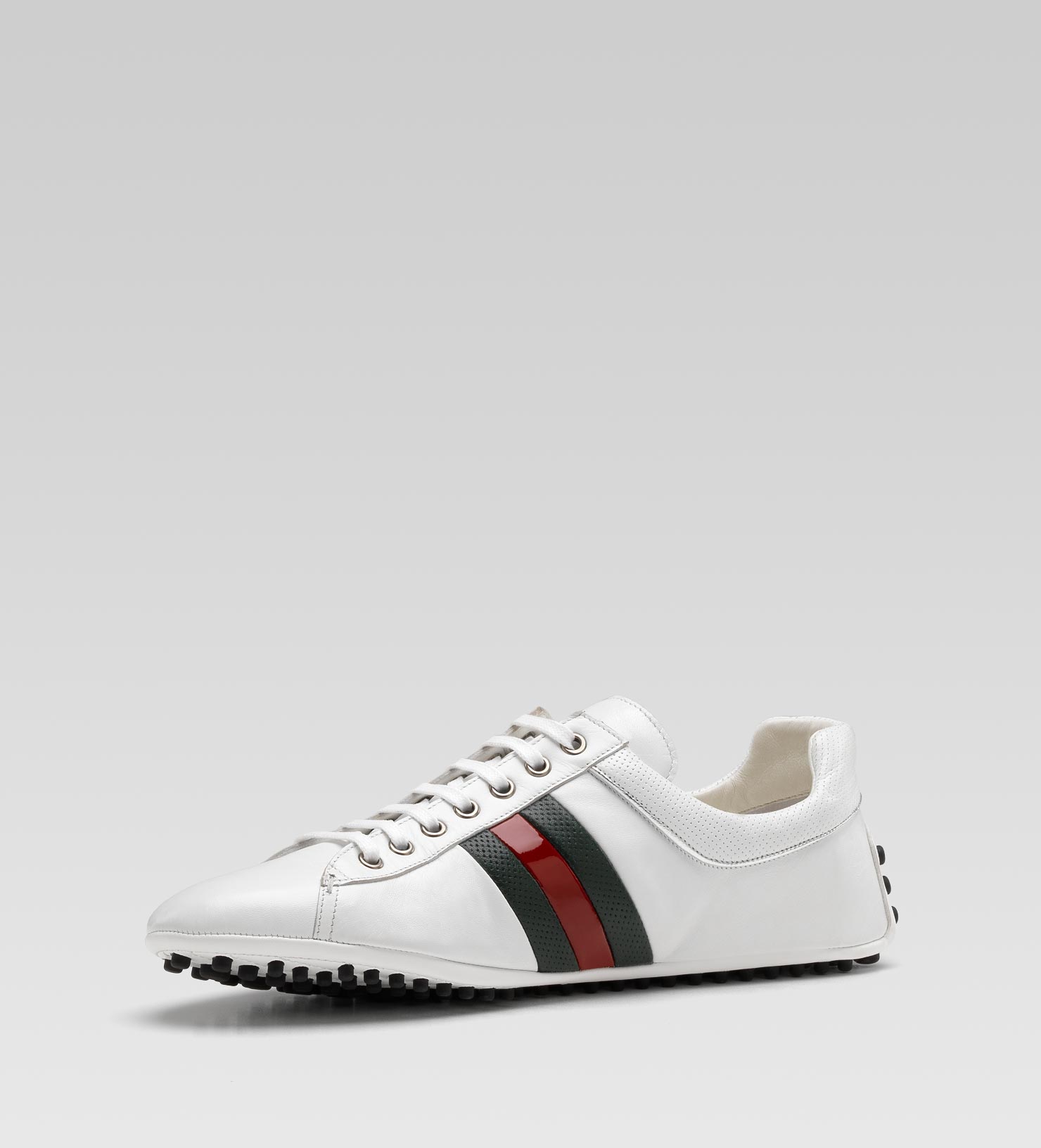 Gucci Lace-up Driver With Leather Web Detail in White for Men | Lyst