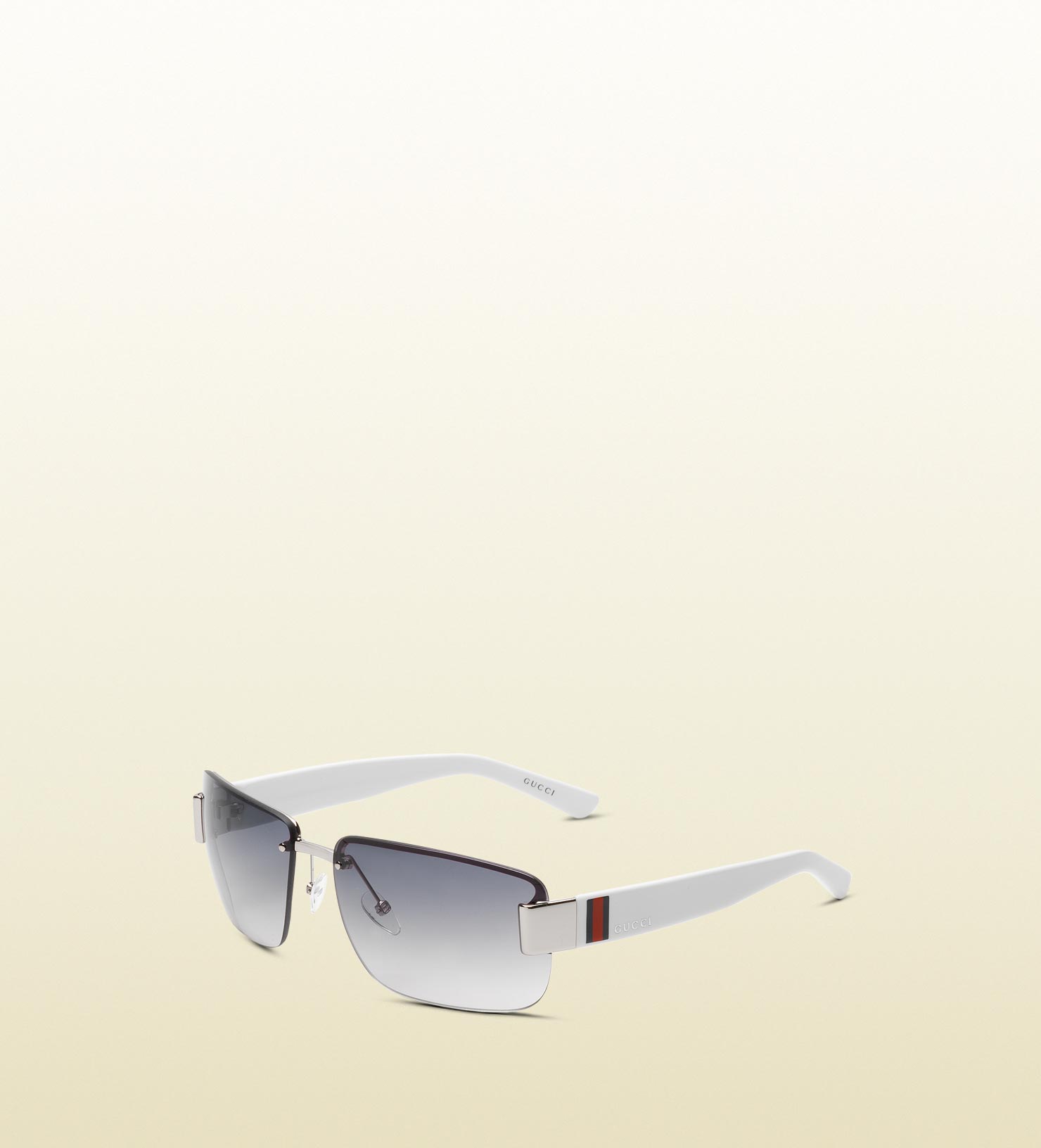 gucci white medium rimless sunglasses with gucci logo and signature web detail on temple product 1 3599403 777892108