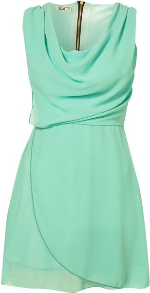 Topshop Cowl Neck Wrap Dress By Wal G in Green (mint) | Lyst