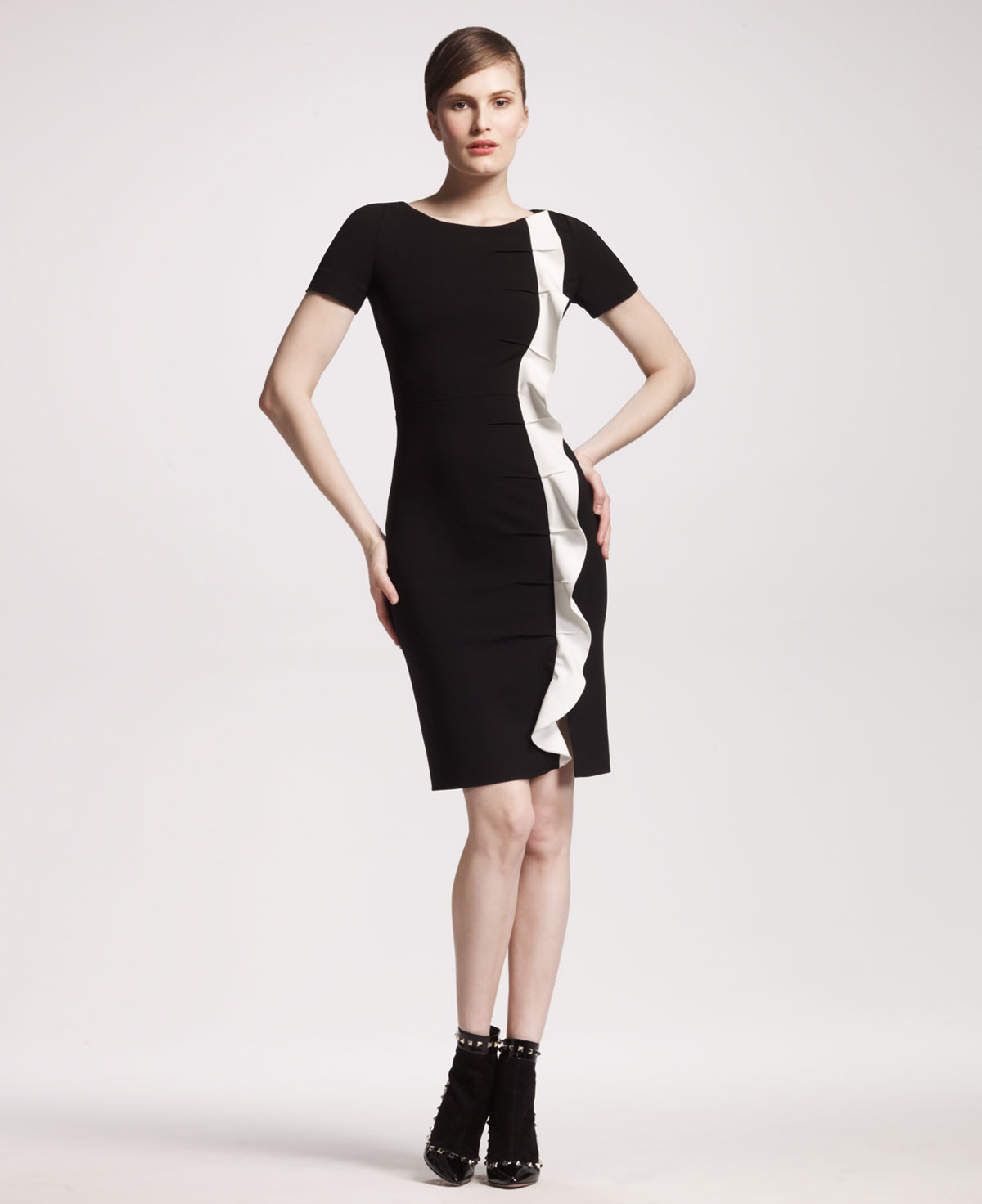 Valentino Side Ruffle Jersey Dress in Black Lyst