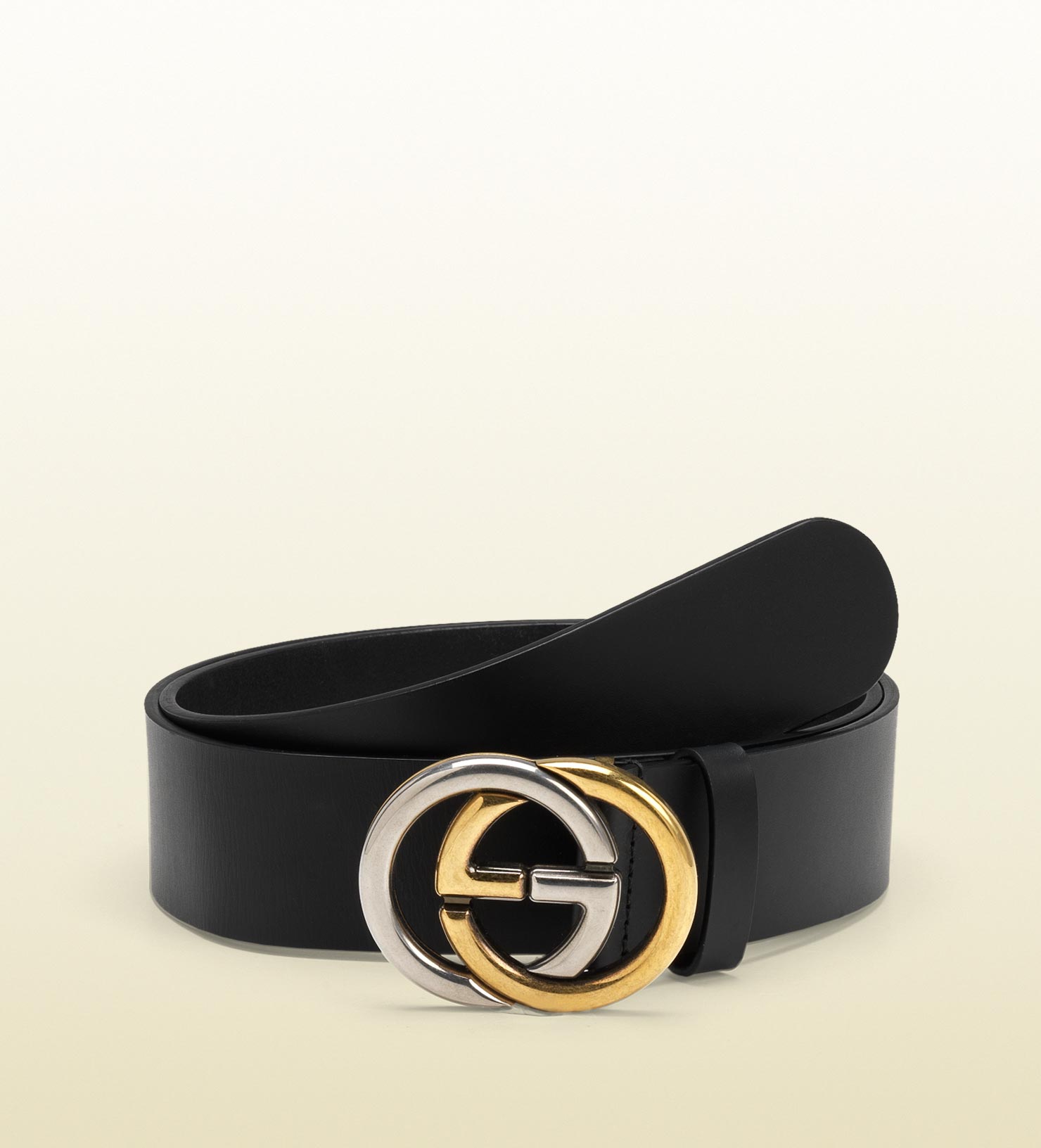 Gucci Leather Belt With Bi-color Interlocking G Buckle in Black | Lyst UK