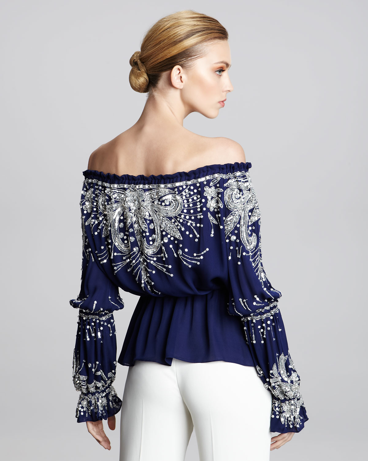 navy blue peasant top