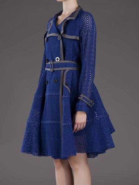 Sacai Eyelet Trench Coat in Blue | Lyst