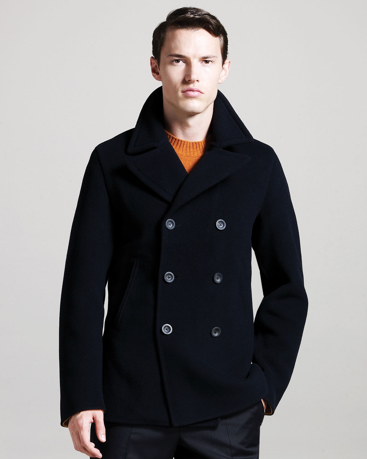 Jil Sander Wool Pea Coat in Navy (Blue) for Men - Lyst