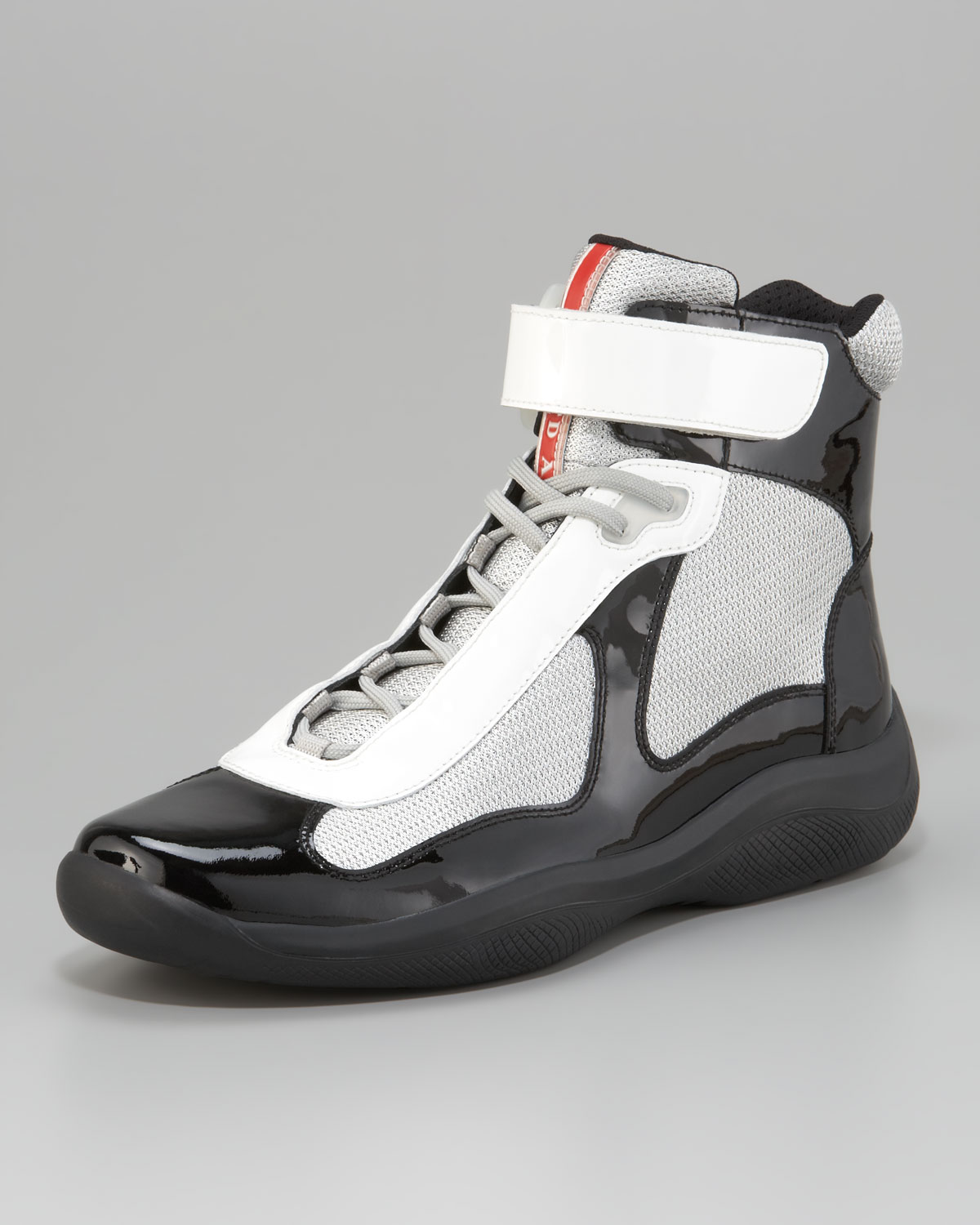 black patent leather high top sneakers