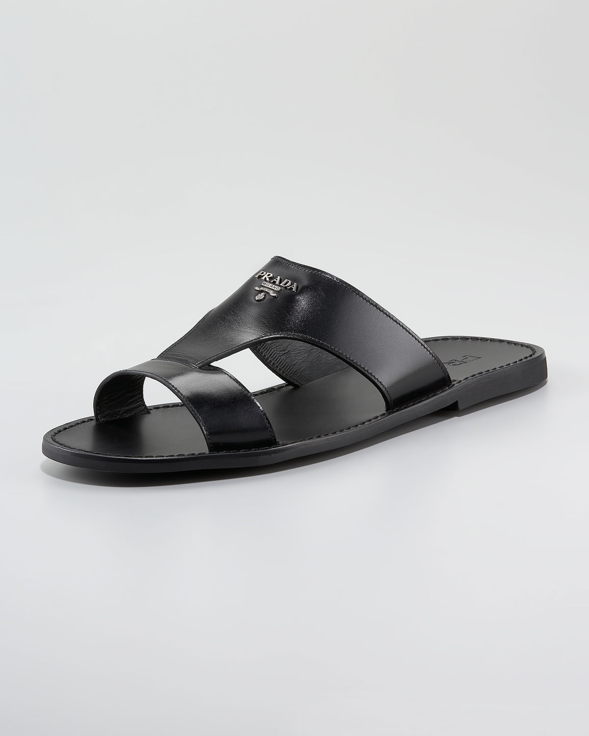 Prada T-strap Logo Sandal in Black for Men | Lyst