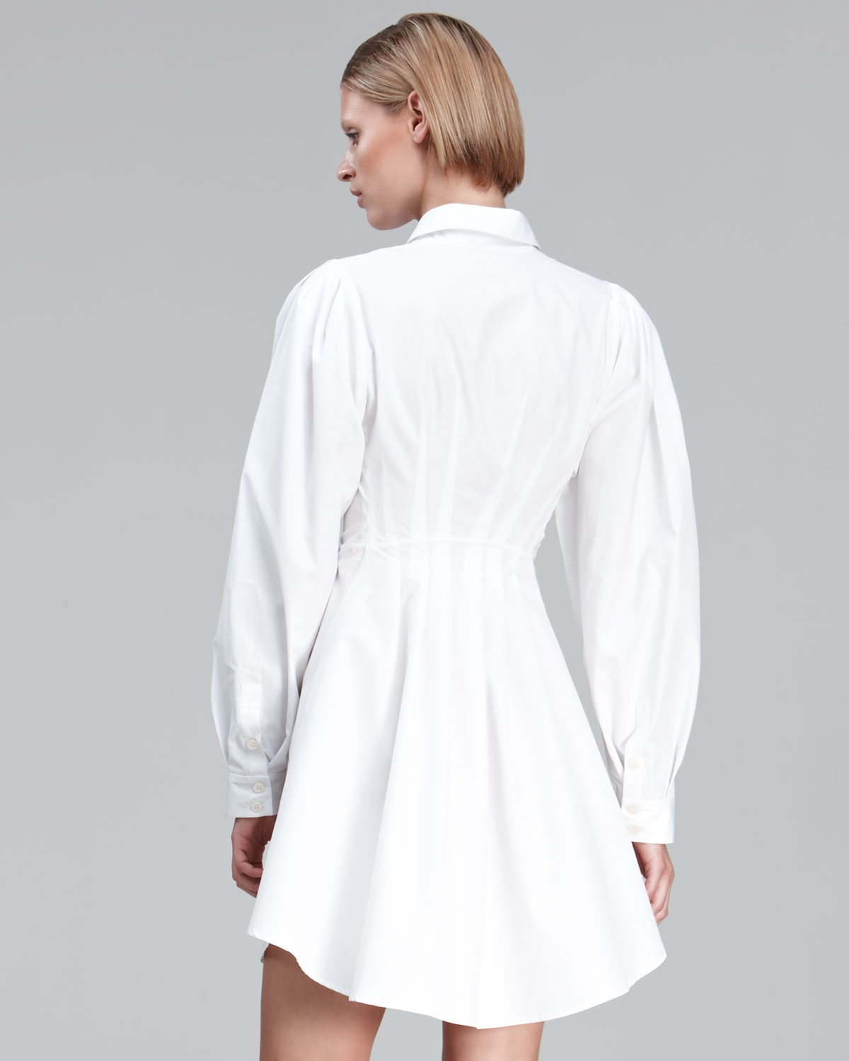 white puff sleeve shirt dress