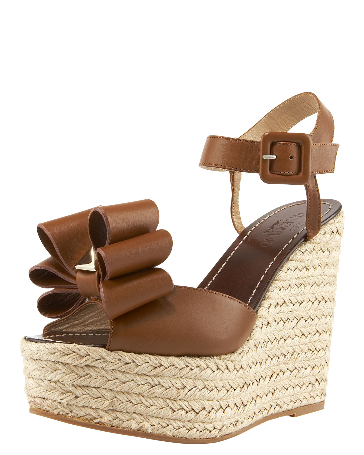 Lyst - Valentino Stud-bow Wedge Espadrille in Brown