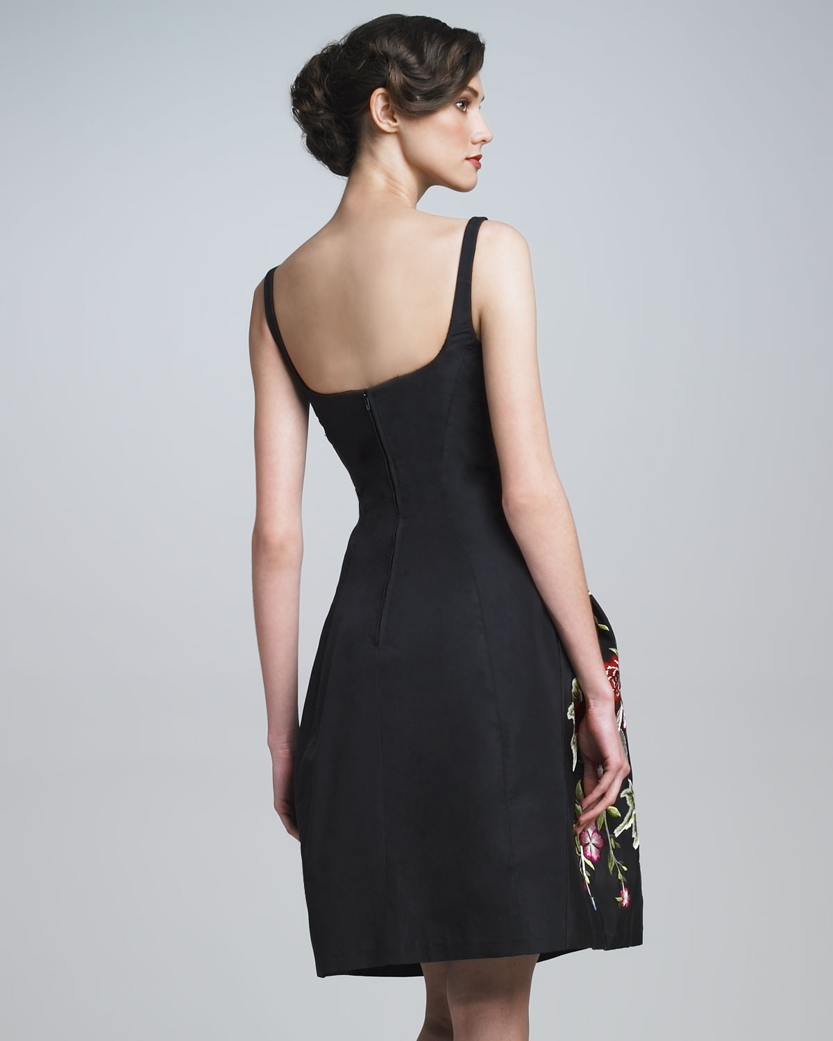 black embroidered cocktail dress