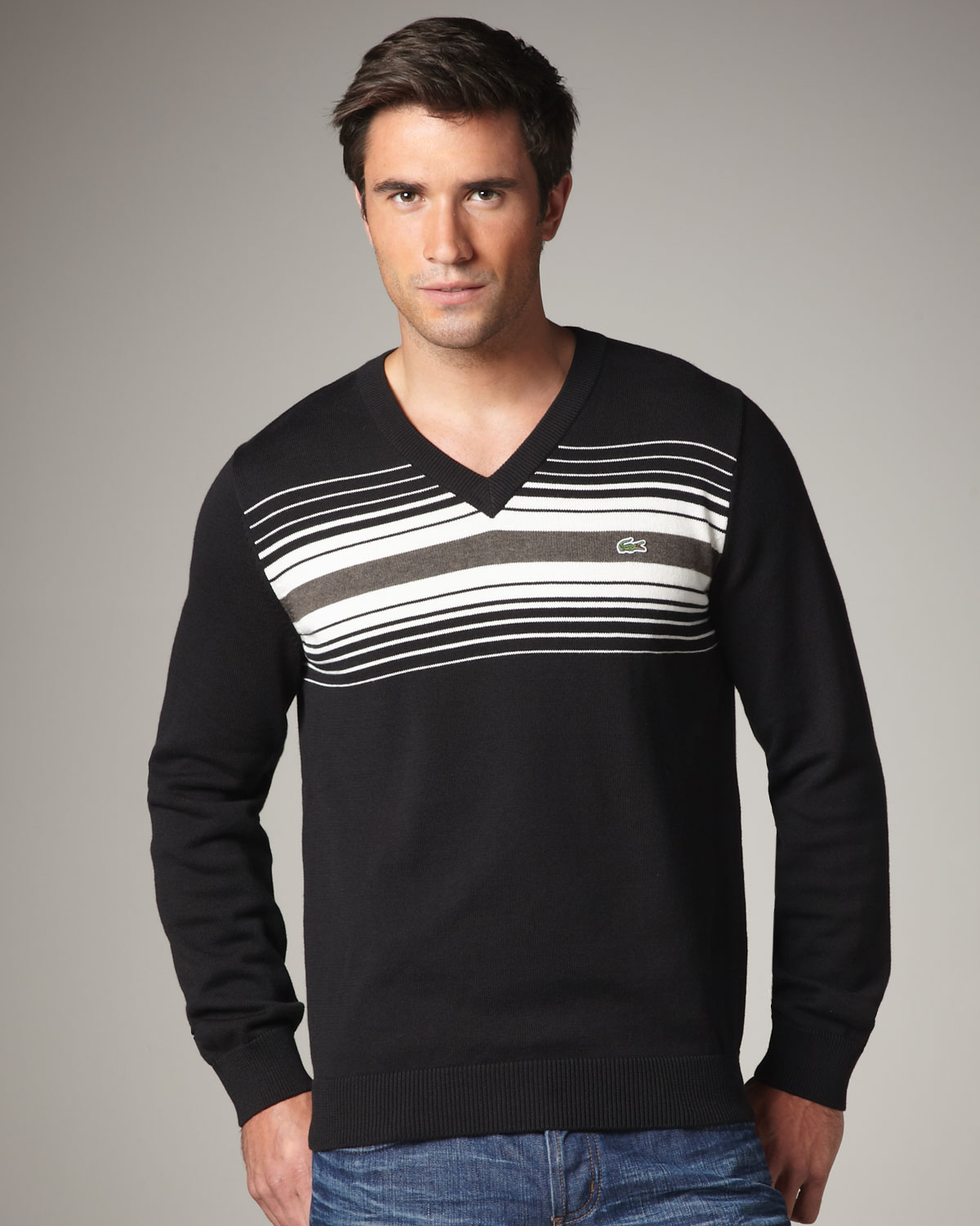 lacoste men's v neck sweater