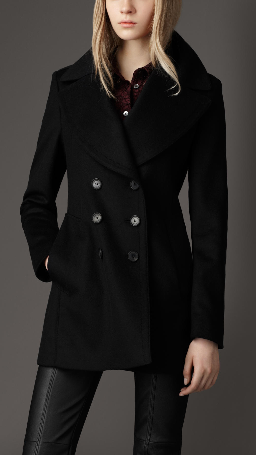 Lyst - Burberry Wool And Cashmere Pea Coat in Black