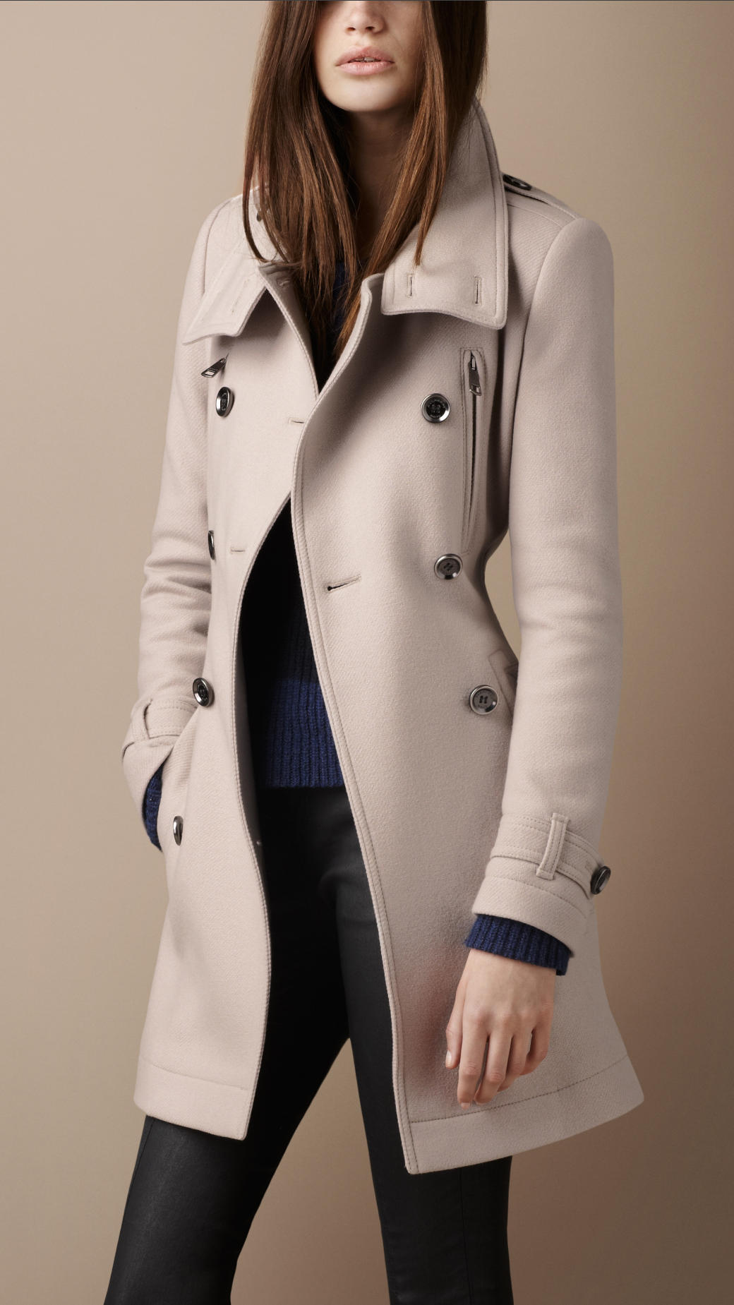 Burberry Brit Funnel Neck Wool Coat in Natural | Lyst