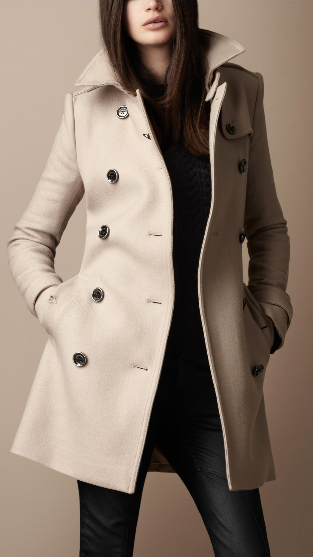 Lyst - Burberry Brit Midlength Wool Twill Trench Coat in Natural