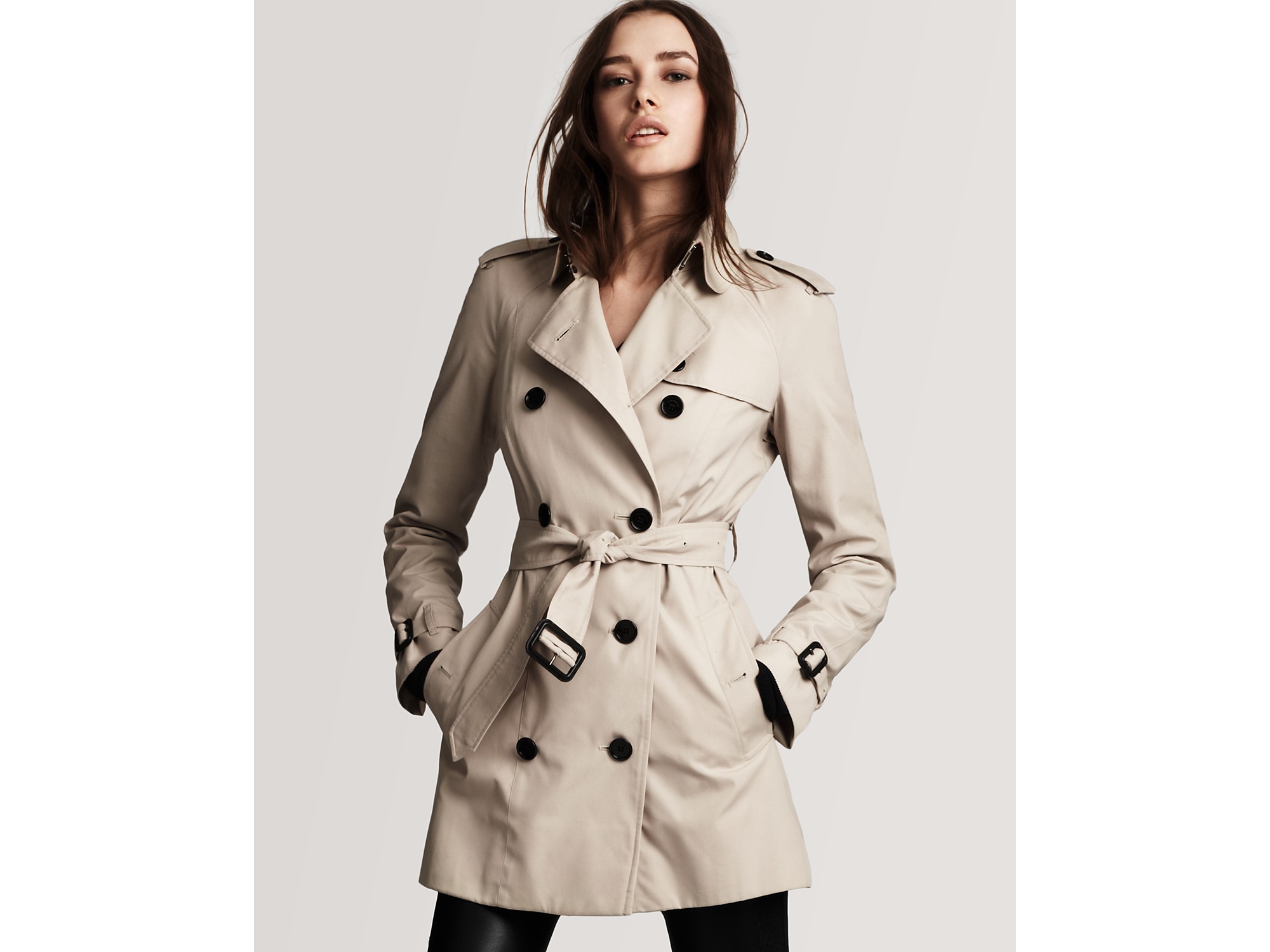 Burberry London Double Breasted Short Trench in Natural | Lyst